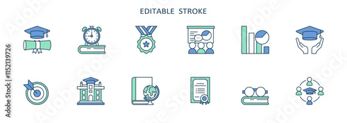 This collection features icons representing inclusive learning, accessibility, and support for students with special needs. Editable stroke designs ideal for educational materials.