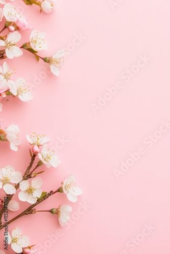 Minimalist Spring Cherry Blossoms on Soft Pink Background - Nature Banner
