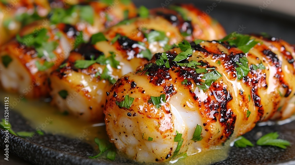 Grilled squid tubes with herbs and sauce. Grilled squid tubes with herbs and sauce.