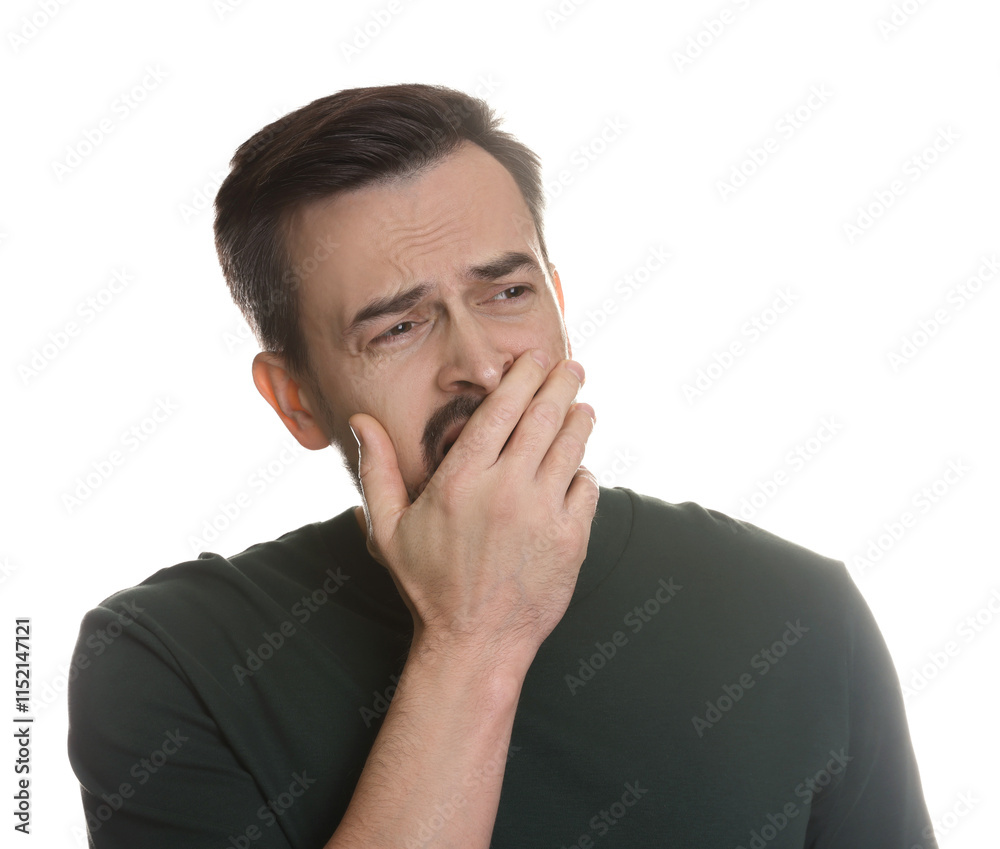 Portrait of sad man crying on white background Portrait of sad man crying on white background