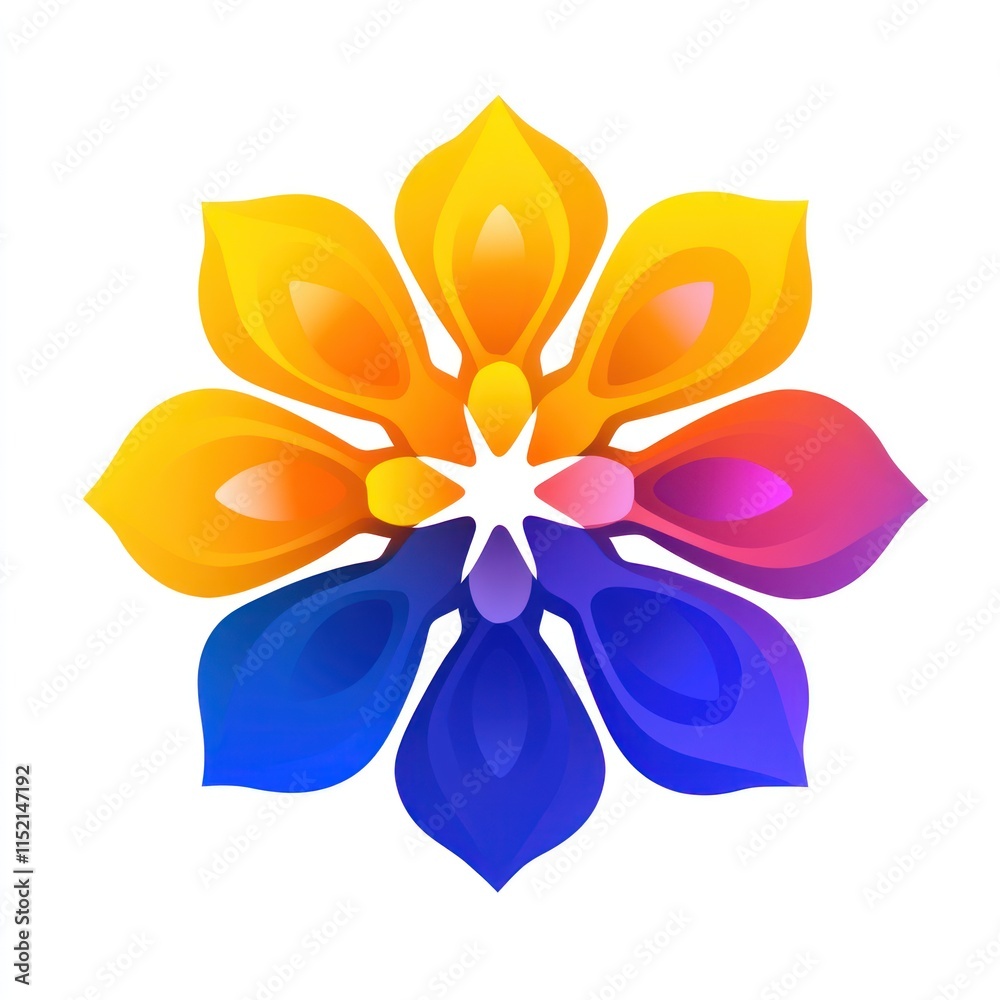 Abstract colorful flower design, vibrant gradient petals, symmetrical pattern. Abstract colorful flower design, vibrant gradient petals, symmetrical pattern.