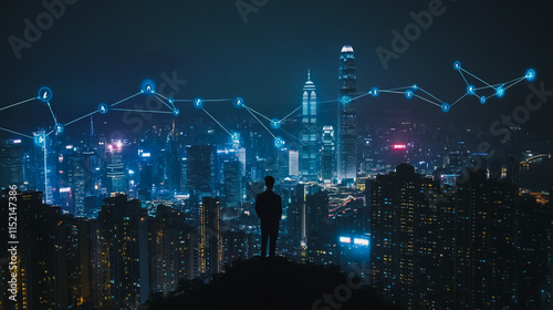 Wallpaper Mural Smart digital city with connection cyber security network reciprocity over the cityscape . future smart wireless digital city and social media networking systems that connects people within the city Torontodigital.ca