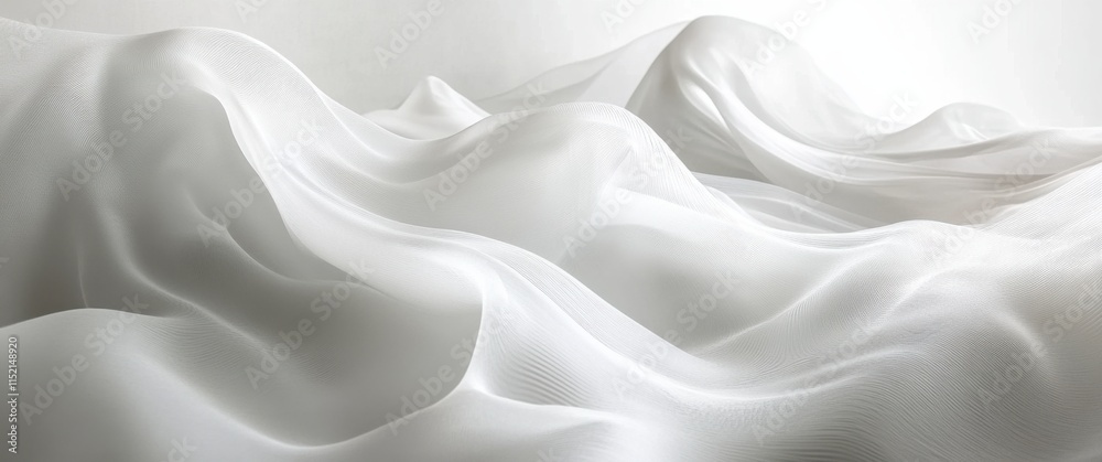 Fototapeta premium Lightly flowing white fabric forms gentle, undulating waves that inspire tranquility and simplicity in an abstract representation