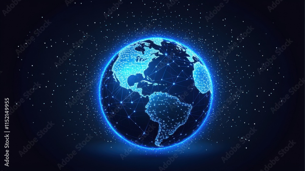 A digital globe illuminated with blue connections, representing global communication and technology in the modern age. A digital globe illuminated with blue connections, representing global communication and technology in the modern age.