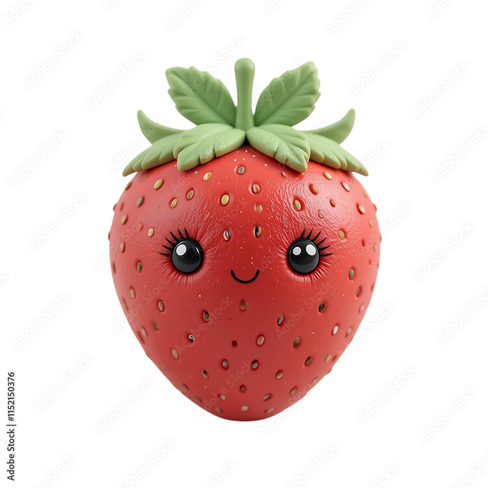Obraz premium Cute Clay Strawberry Happy Fruit Kawaii Food Adorable Design Red Berry Sweet Treat