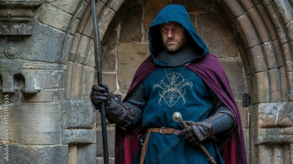 Medieval black knight in a castle. Medieval black knight in a castle.