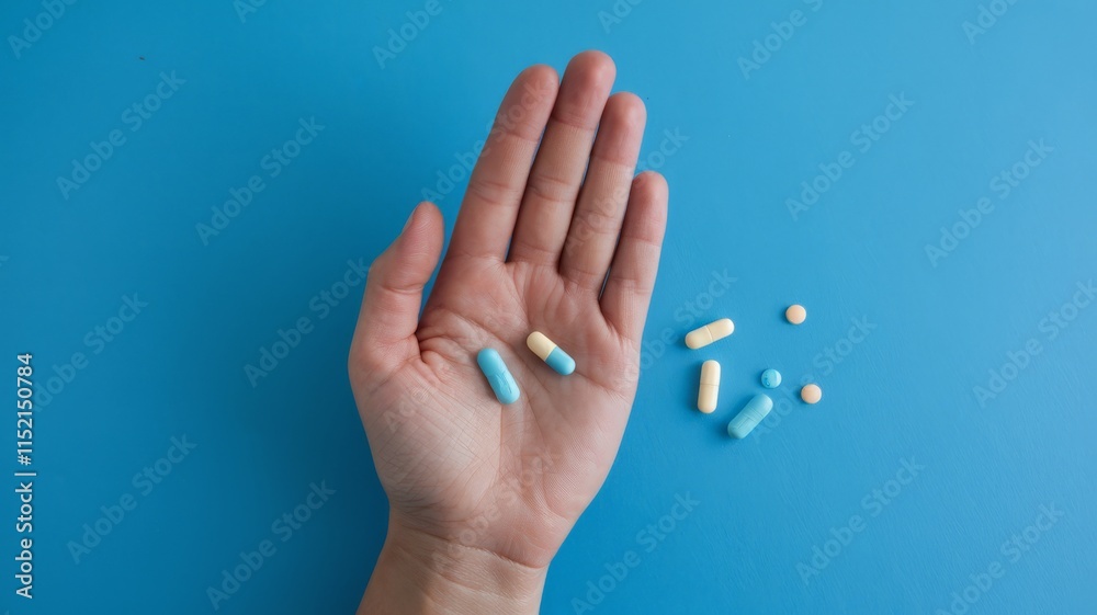 Hand and medicine pills, health and health care concept. Hand and medicine pills, health and health care concept.