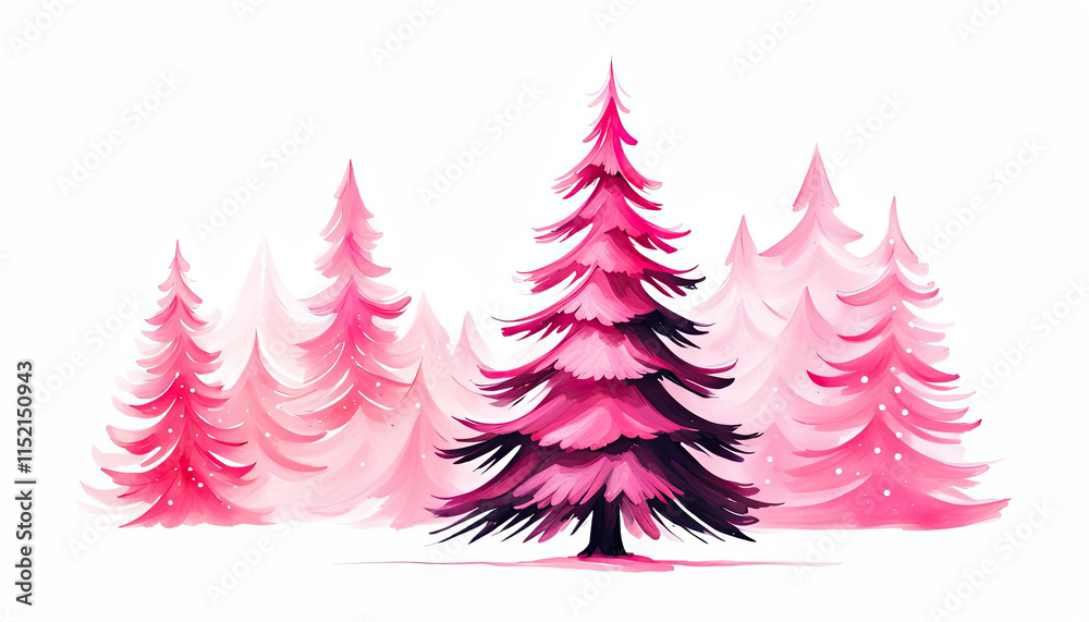 Obraz premium Cute pink christmas trees with copy space