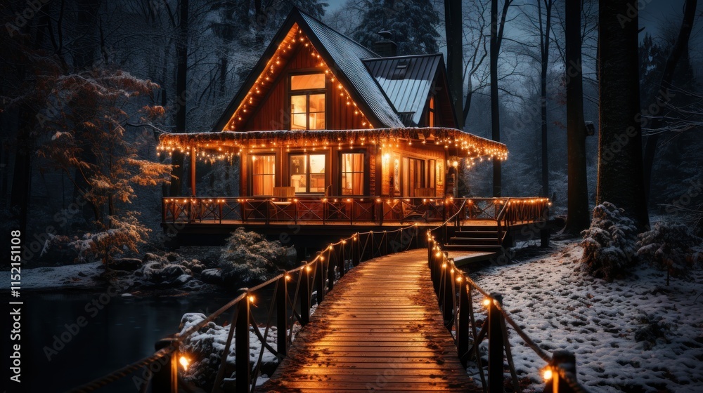 Fototapeta premium A Cozy Cabin in the Winter Wonderland