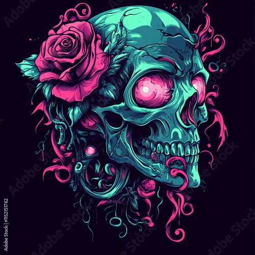 Skull and Rose Shoulder illustration photo