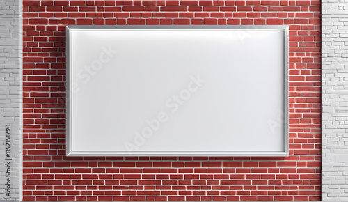 Eine unbeschriftete Werbetafel an einer Fassade aus Backsteinen. Freier Platz Aussenwerbung Werbetafel für die Präsentation von einer Nachricht oder Werbung photo