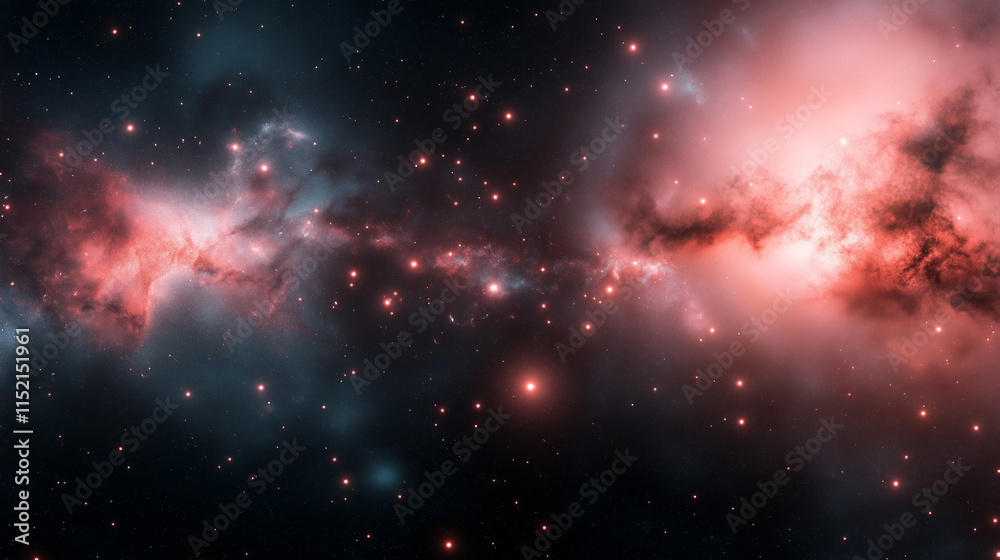 Fototapeta premium A vivid cosmic scene featuring a glowing nebula and scattered stars, showcasing the mesmerizing beauty of the universe's mysteries.