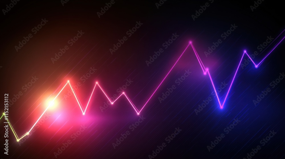 Dynamic neon graph on a dark background, showcasing fluctuating trends in vibrant colors.