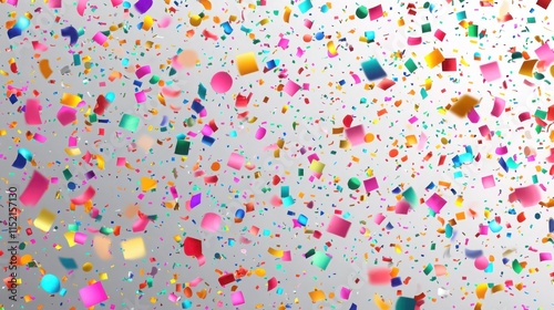 Colorful confetti scattered across a white background, perfect for celebration banners, party invitations, and festive overlays

