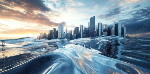 Cityscape Submerged Beneath Rising Ocean Waves