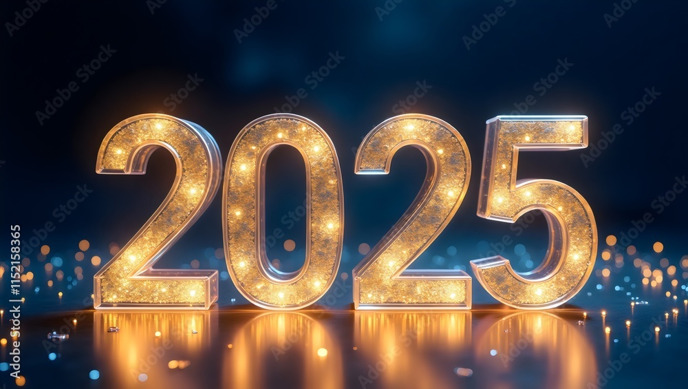 Glowing Golden 2025 New Year Celebration with Sparkling Lights Glowing Golden 2025 New Year Celebration with Sparkling Lights