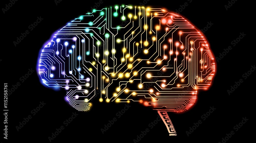 Abstract glowing brain circuit board design. Abstract glowing brain circuit board design.