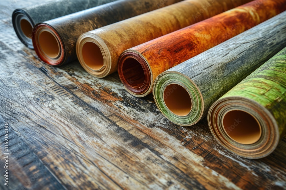 Proficient craftsman rolling out PVC flooring in a home improvement construction project Proficient craftsman rolling out PVC flooring in a home improvement construction project