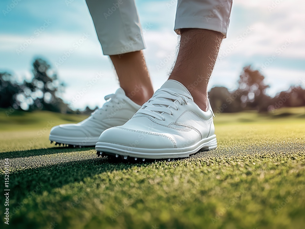 Stylish golf shoes on green grass during a sunny day, showcasing modern design perfect for the sport and leisure Stylish golf shoes on green grass during a sunny day, showcasing modern design perfect for the sport and leisure
