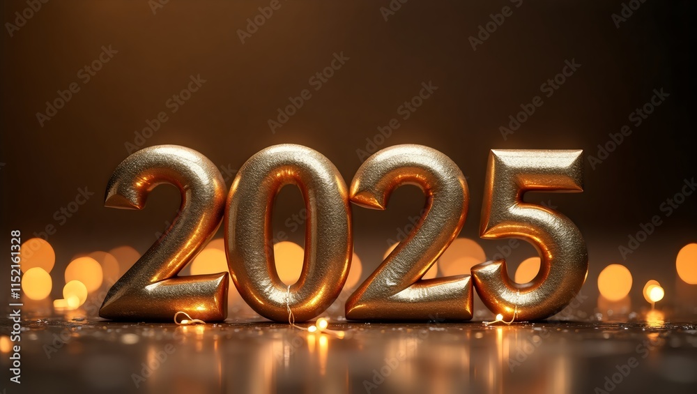 Glowing Golden 2025 New Year Celebration with Sparkling Lights Glowing Golden 2025 New Year Celebration with Sparkling Lights