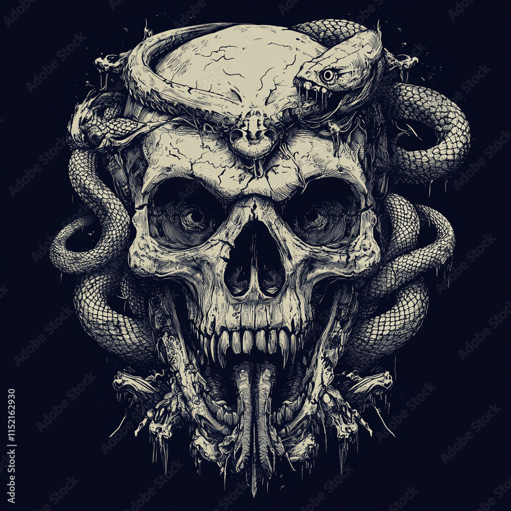 Skull and Snake Back illustration Skull and Snake Back illustration