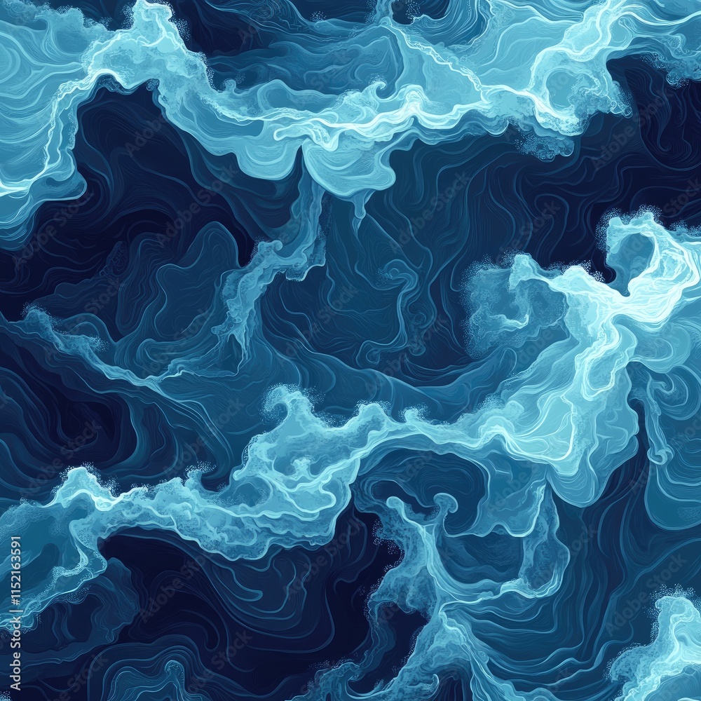 Abstract Blue Swirling Ocean Wave Pattern Design