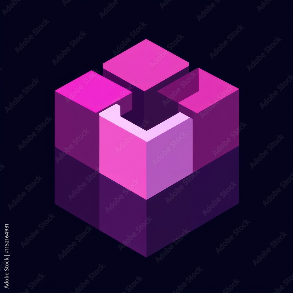 Abstract isometric purple cube design. Abstract isometric purple cube design.