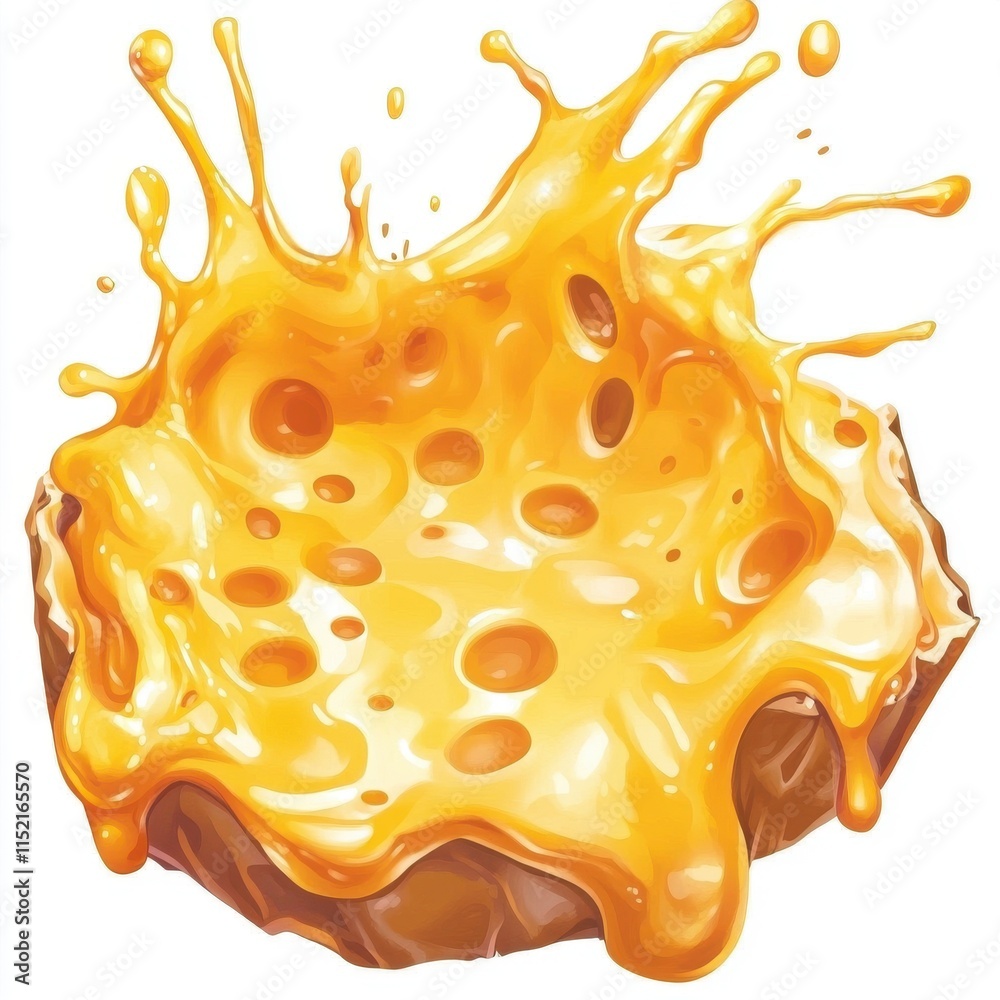 A vibrant splash of molten cheese vividly captured against a white background, showcasing its texture. A vibrant splash of molten cheese vividly captured against a white background, showcasing its texture.