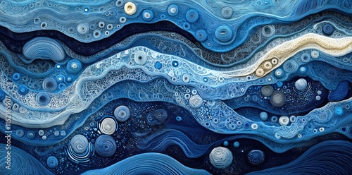 Abstract Blue Wave Pattern with Circular Forms