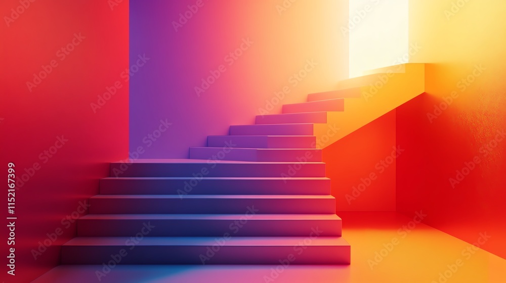 Obraz premium A vibrant, colorful staircase leading to a bright light, representing a journey of creativity and inspiration.