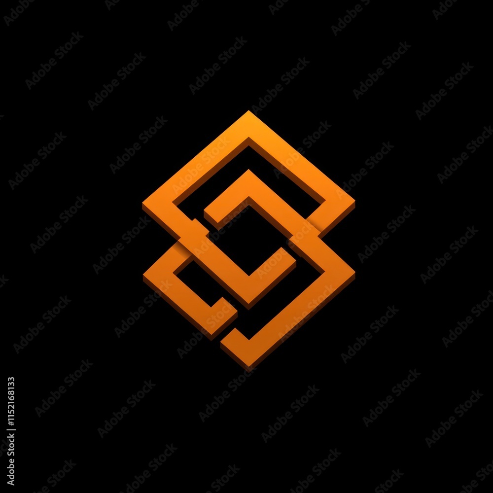Abstract orange geometric logo design on black background. Abstract orange geometric logo design on black background.