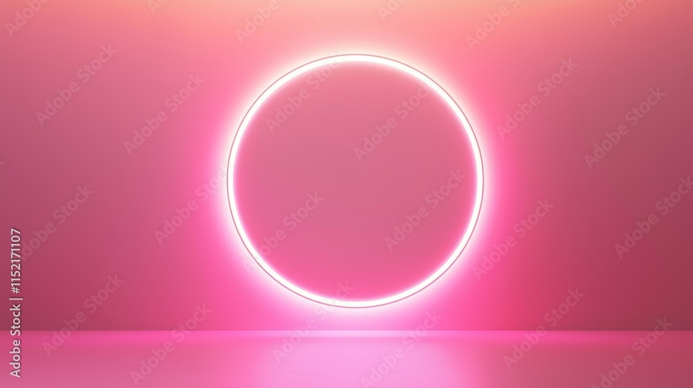 Glowing neon circle light bathes an empty room in a vibrant pink hue, creating a modern and stylish backdrop perfect for artistic expression and contemporary design Glowing neon circle light bathes an empty room in a vibrant pink hue, creating a modern and stylish backdrop perfect for artistic expression and contemporary design