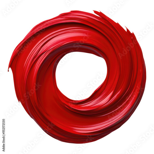 Vibrant red paint swirl forming a dynamic circle on white background. Perfect for creative design projects and artistic inspiration.