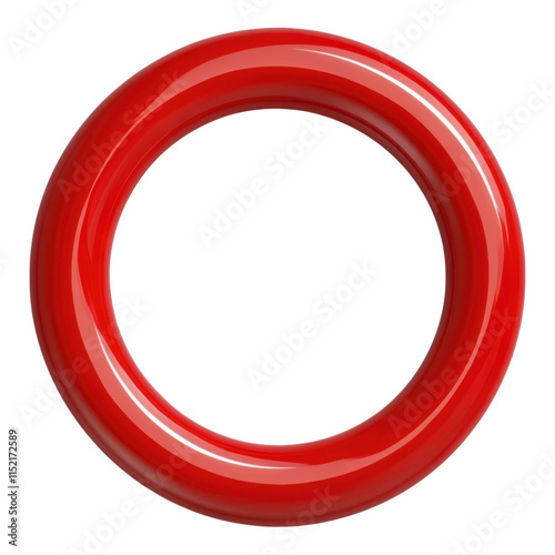 Vibrant red circle symbol on a white background, suitable for design and creative projects. photo