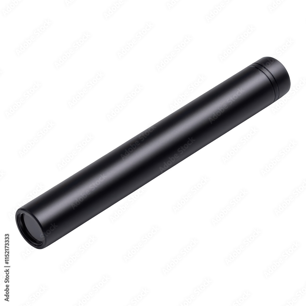 Sleek black cylindrical device on a plain background, showcasing modern design and minimalism. Sleek black cylindrical device on a plain background, showcasing modern design and minimalism.