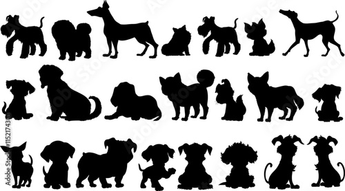 Obraz na plátně Dog Silhouettes vector, isolated black silhouette of a dog collection,
A collect