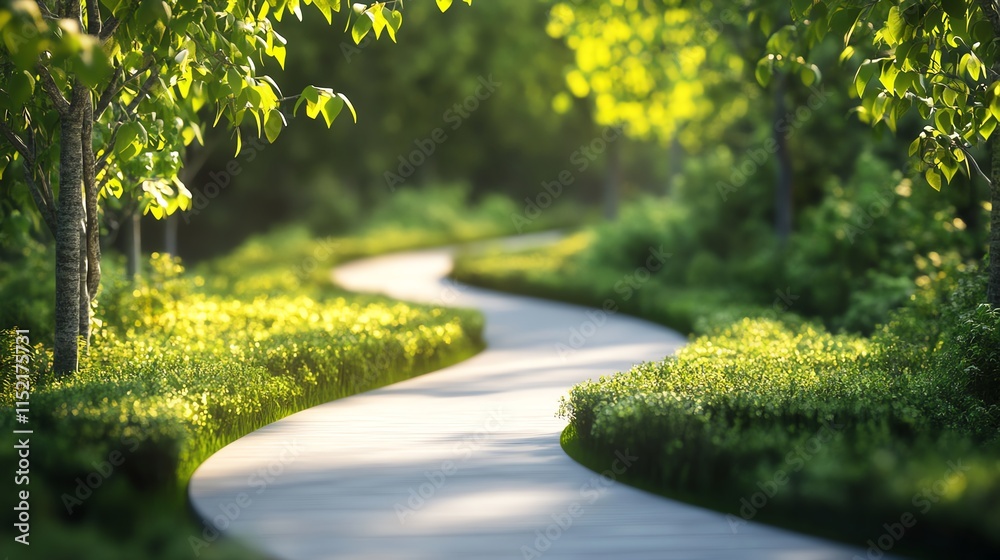 Fototapeta premium A serene winding path through lush greenery, perfect for a peaceful outdoor escape in nature.