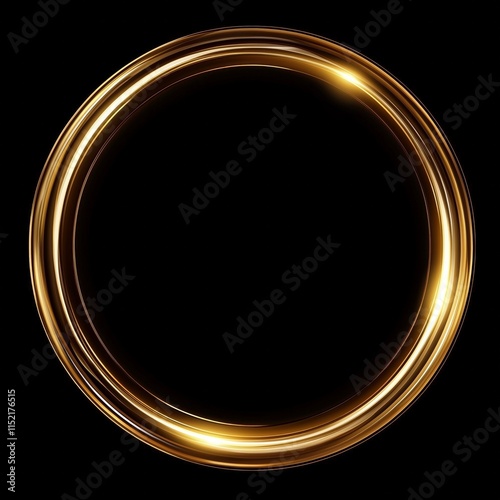 Golden circular light trail on black background for elegant design photo