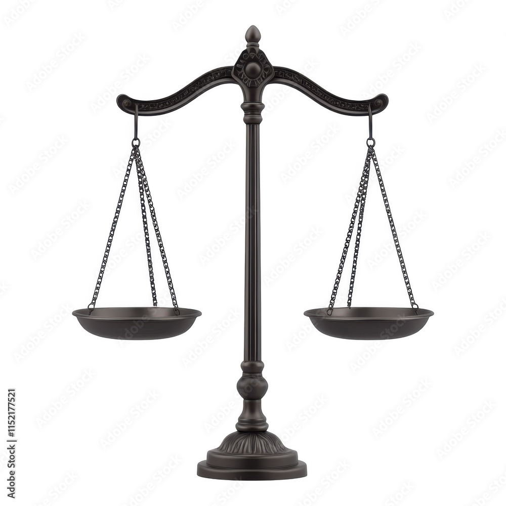 Classic balance scale symbolizing justice and equality, isolated on white background. Classic balance scale symbolizing justice and equality, isolated on white background.