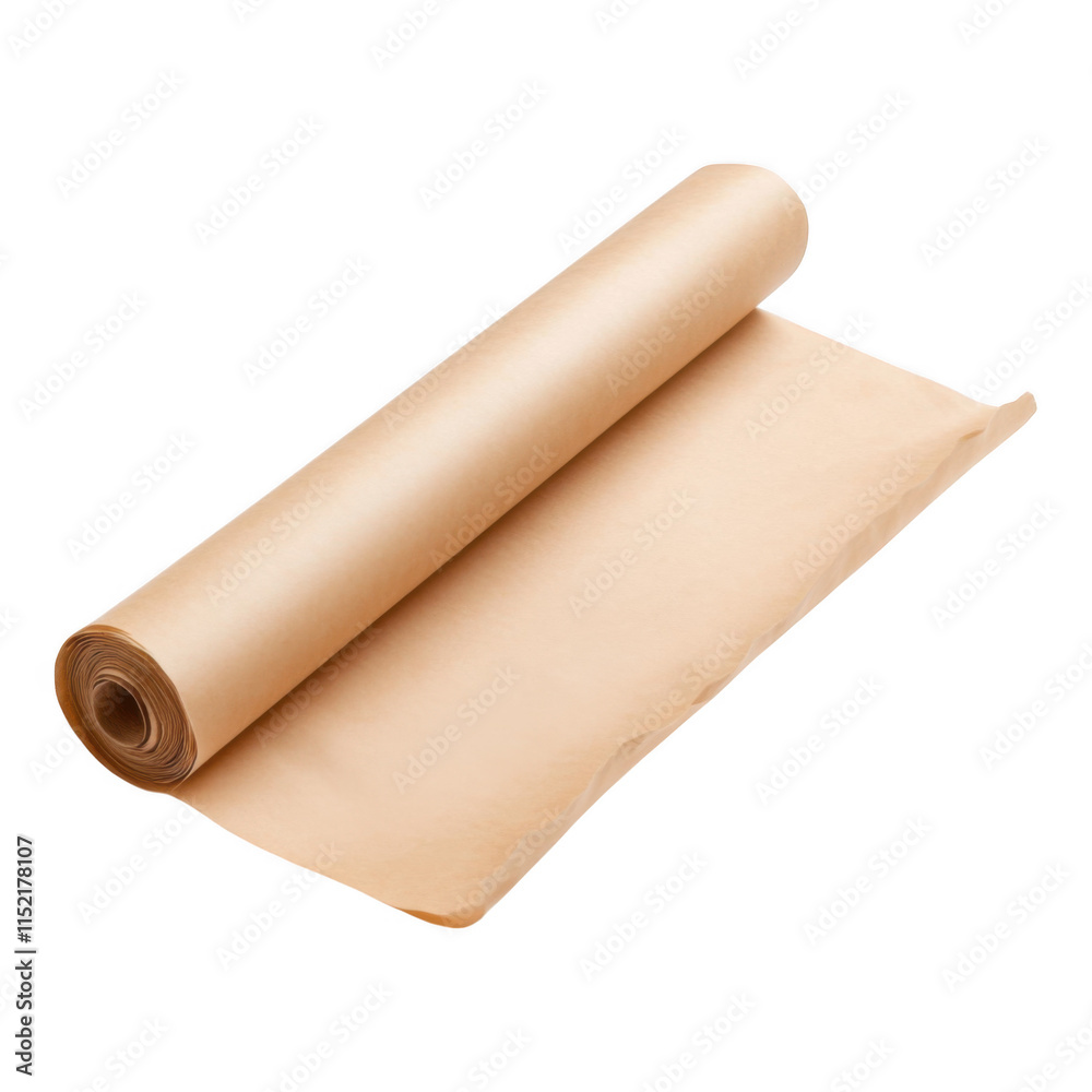 Brown kraft paper roll isolated on white background, perfect for packaging, crafting, or eco-friendly projects. Brown kraft paper roll isolated on white background, perfect for packaging, crafting, or eco-friendly projects.