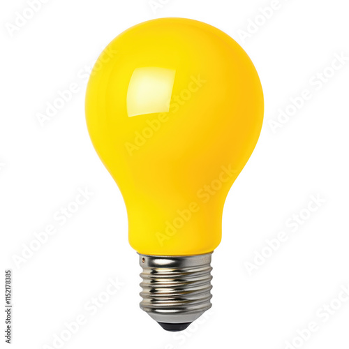 Bright yellow light bulb against white background, representing creativity, innovation, and ideas in modern technology. photo