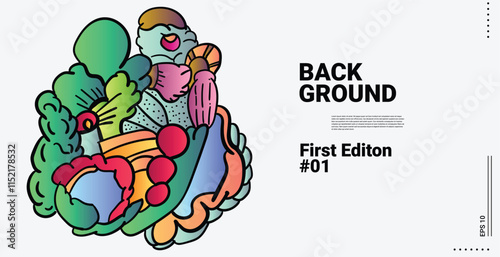 Vector abstract cartoon monster face, beak, fang, bird doodle design,and head colorful illustration.Banner and wallpaper background. landing page illustration