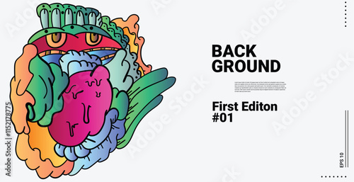 Vector abstract cartoon monster face, beak, fang, bird doodle design,and head colorful illustration.Banner and wallpaper background. landing page illustration
