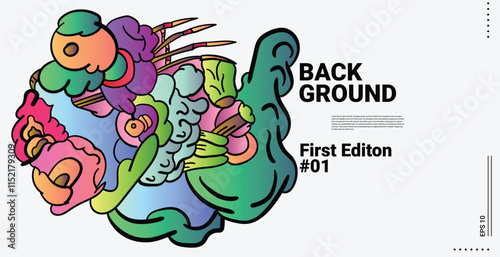 Vector abstract cartoon monster face, beak, fang, bird doodle design,and head colorful illustration.Banner and wallpaper background. landing page illustration