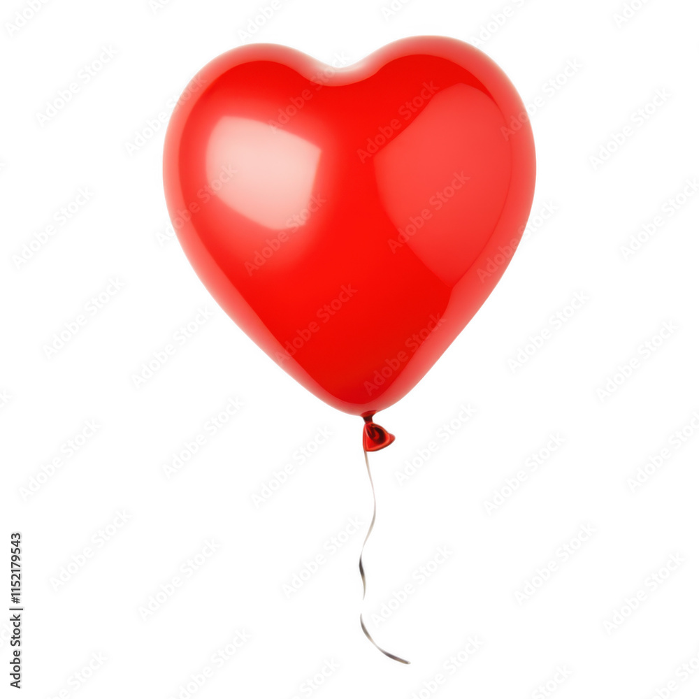 A vibrant red heart-shaped balloon floating on a white background, symbolizing love and celebration, perfect for romantic themes.