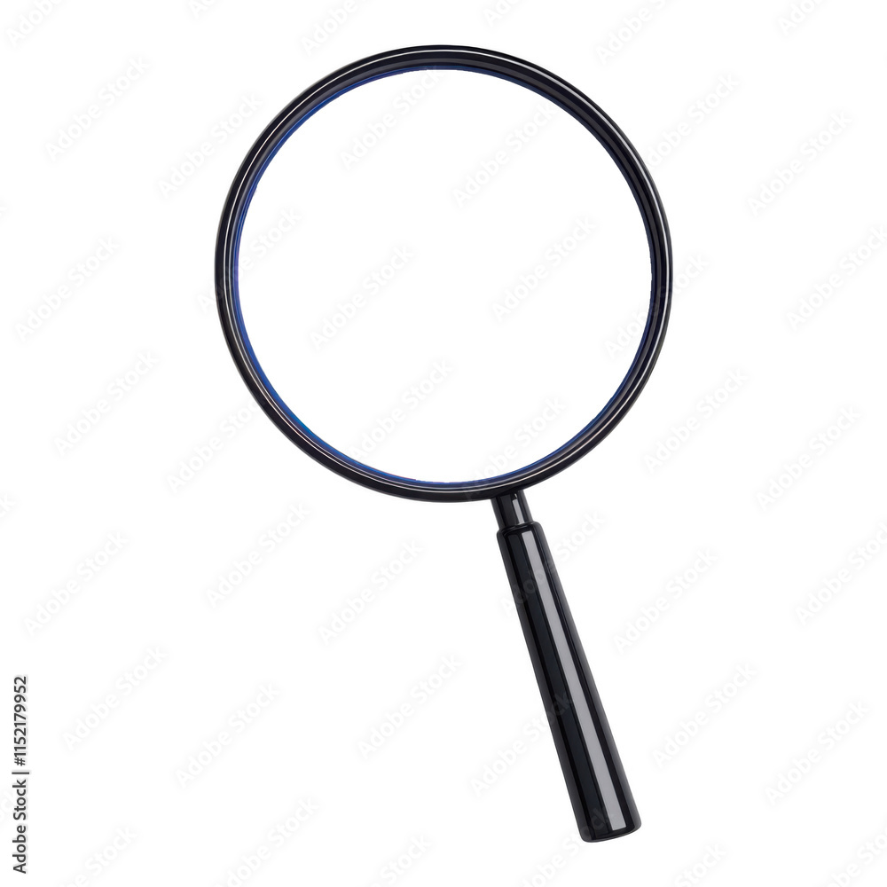 A clear magnifying glass with a black handle symbolizing search, exploration, and discovery in a digital environment. A clear magnifying glass with a black handle symbolizing search, exploration, and discovery in a digital environment.