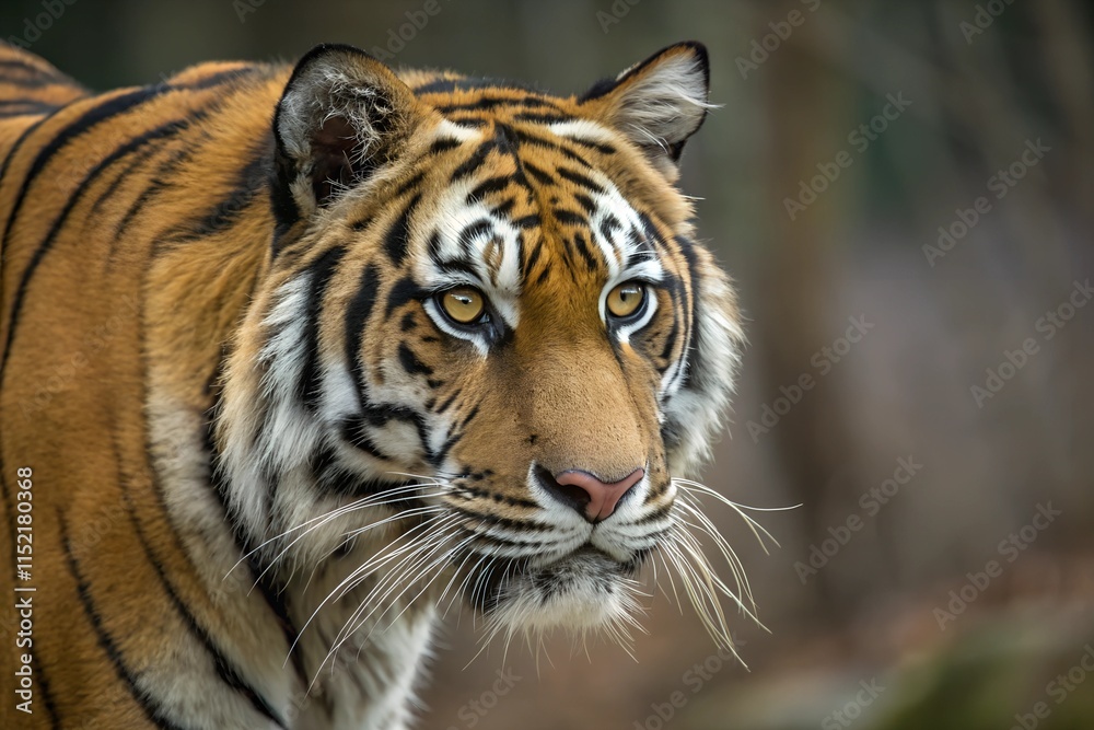 A fierce and graceful female tiger with sharp, intense eyes, a sleek, muscular face, and bold orange and black stripes, exuding strength and elegance.
