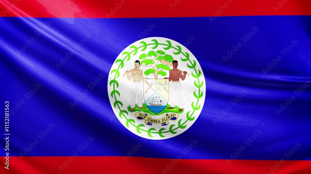 Belize flag video, close-up shot of symbol of belize nation, america, animated flag background video, 3D video of a flag, national symbol of the people, patriotism, full screen