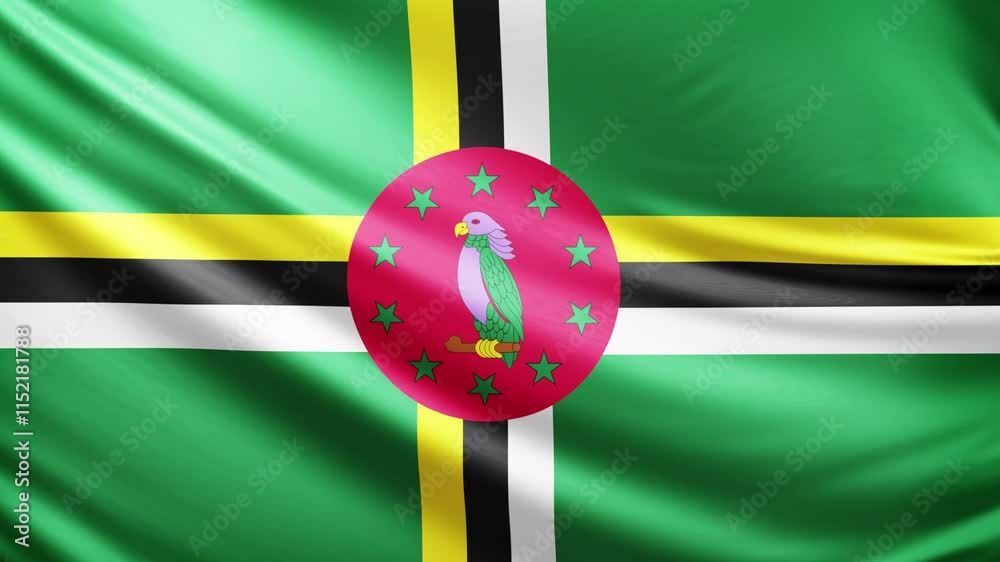 dominica flag video, close-up shot of symbol of dominican nation, america, animated flag background video, 3D video of a flag, national symbol of the people, patriotism, full screen