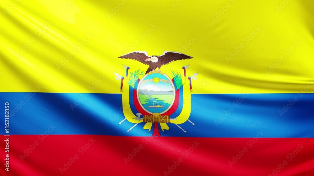 Ecuador flag video, close-up shot of symbol of ecuador nation, america, animated flag background video, 3D video of a flag, national symbol of the people, patriotism, full screen